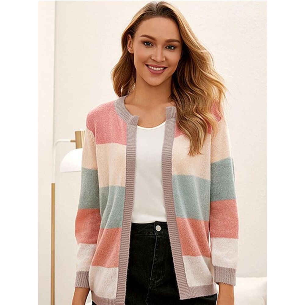 Everyday the Label Color Block Button-Up Knit Cardigan Women Dusty Pink - Picture 2 of 3